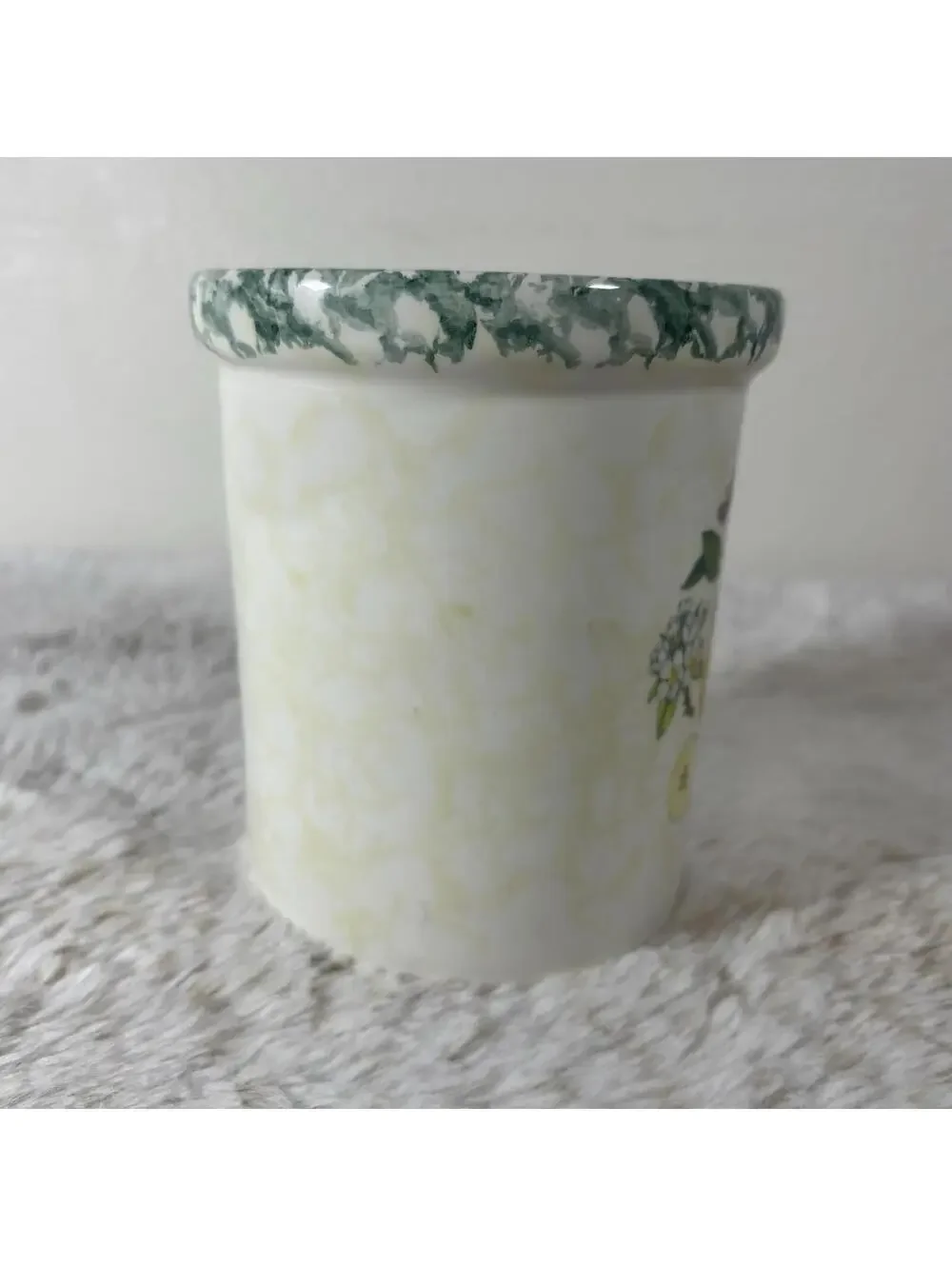 Vintage Himark Italy Pear Utensil Holder Crock Green Sponge Rim